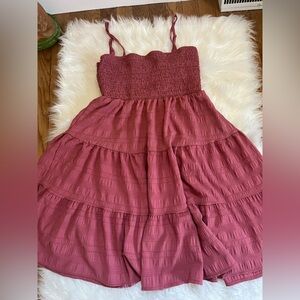 SHEIN Mauve Tiered Smocked Midi Dress